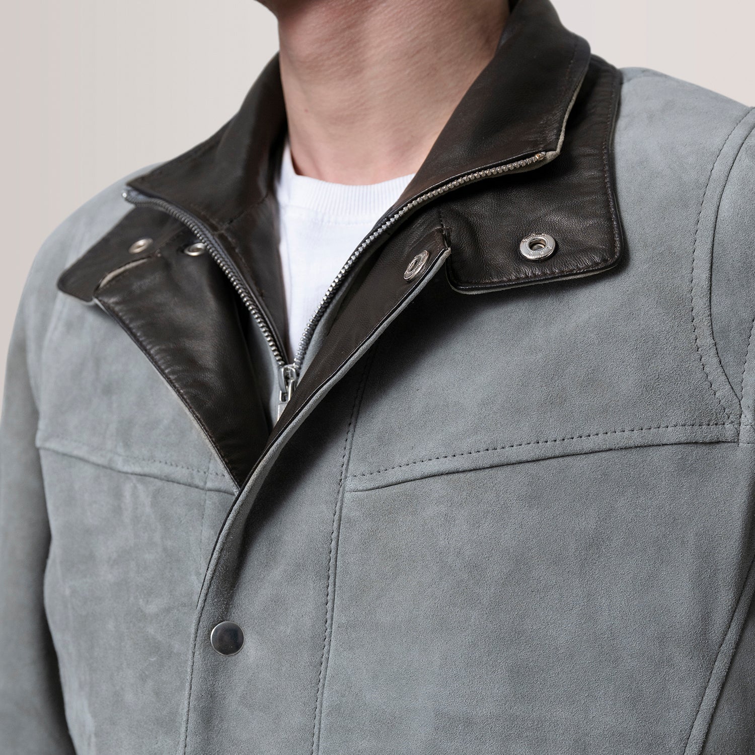 Henrik Grey Suede Cafe Racer Jacket