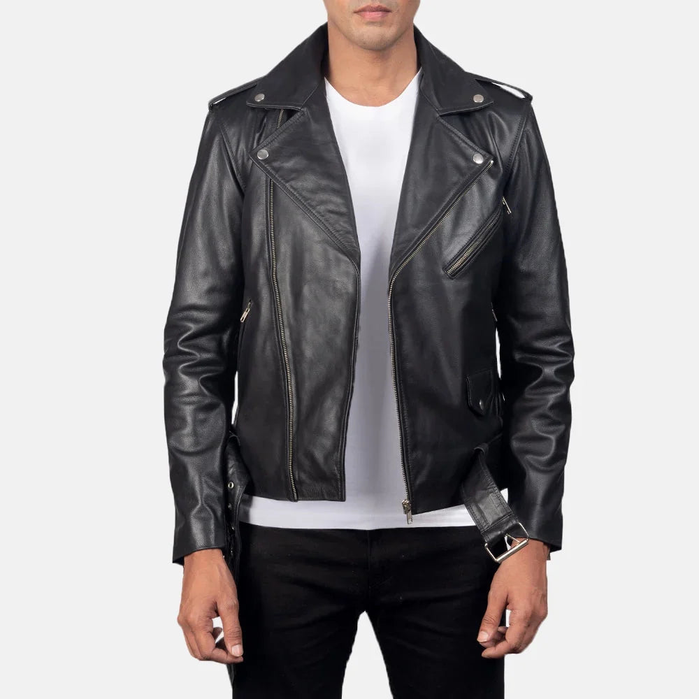 Men's Alley Black Leather Biker Jacket