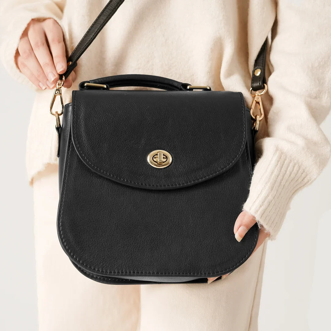 Black Leather Saddle Bag