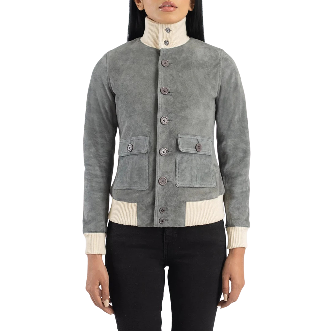 Sasha A1 Grey Suede Bomber Jacket