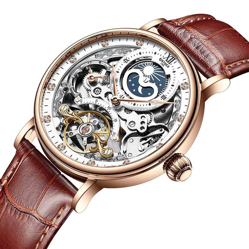 New KINYUED genuine automatic leather men's watch watches hollow mechanical watches travel time accurate