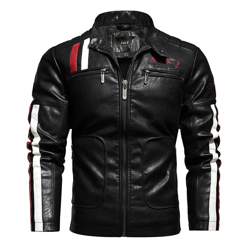 Men's leather short embroidered slim-fit youth lapel leather jacket