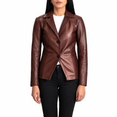 Ruby Metallic Maroon Leather Blazer