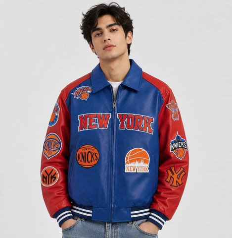 Men’s Blue & Red Basketball Varsity Jacket – Custom Design Available
