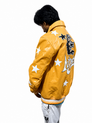 Men’s Yellow Racing Varsity Jacket – Star Print Premium Bomber Jacket