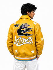 Men’s Yellow Racing Varsity Jacket – Star Print Premium Bomber Jacket