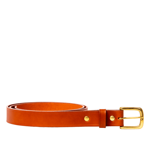Classic Orange Tan Leather Belt with Gold Buckle