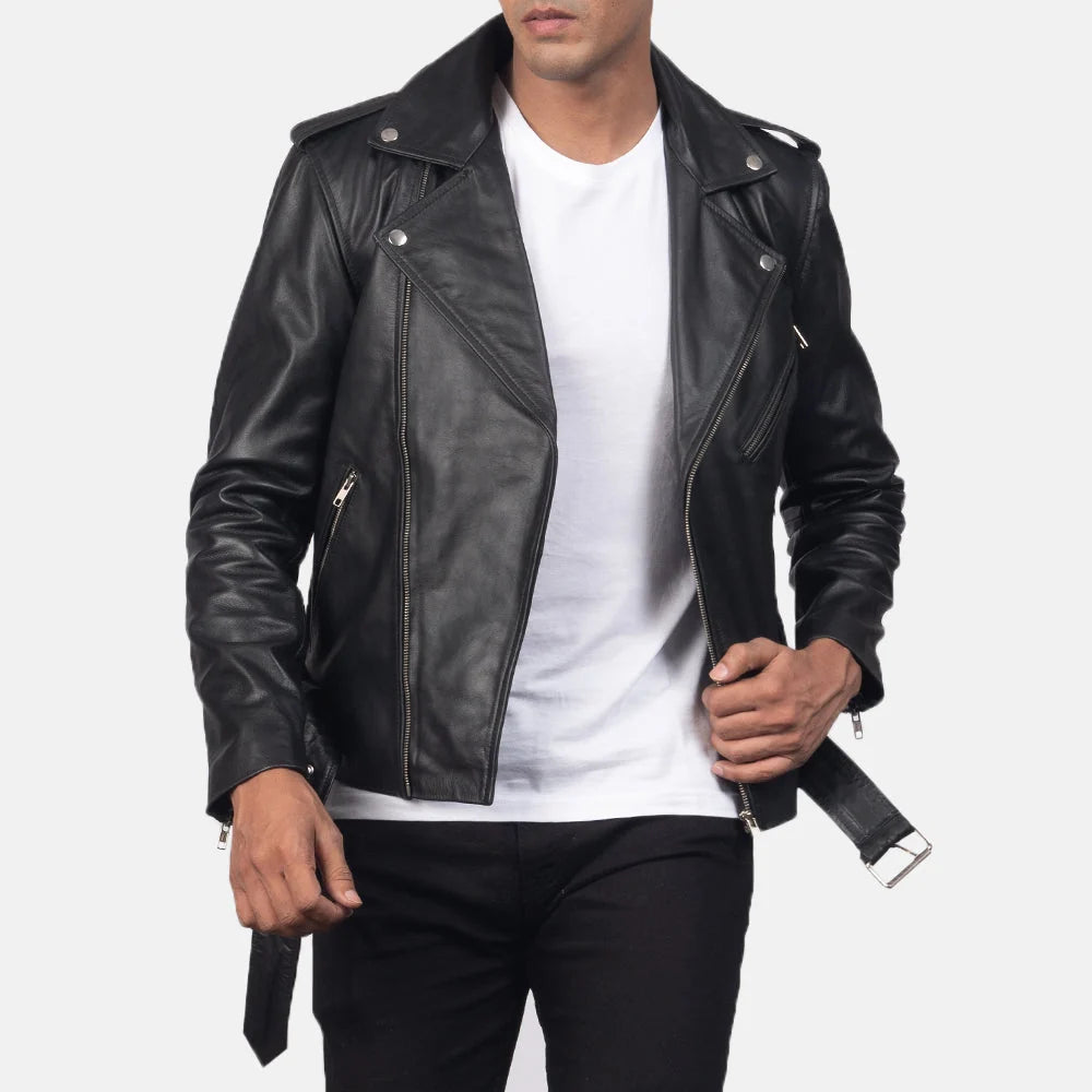 Men's Alley Black Leather Biker Jacket