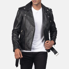 Men's Alley Black Leather Biker Jacket