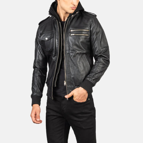 Men's Hooded Leather Jacket