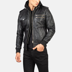Men's Hooded Leather Jacket