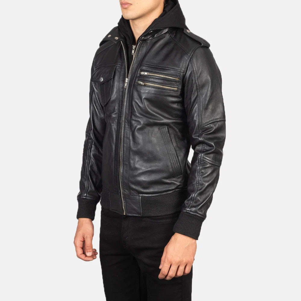 Men's Hooded Leather Jacket