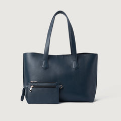 Blue Leather Tote Bag
