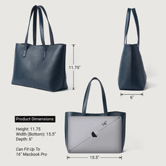 Blue Leather Tote Bag