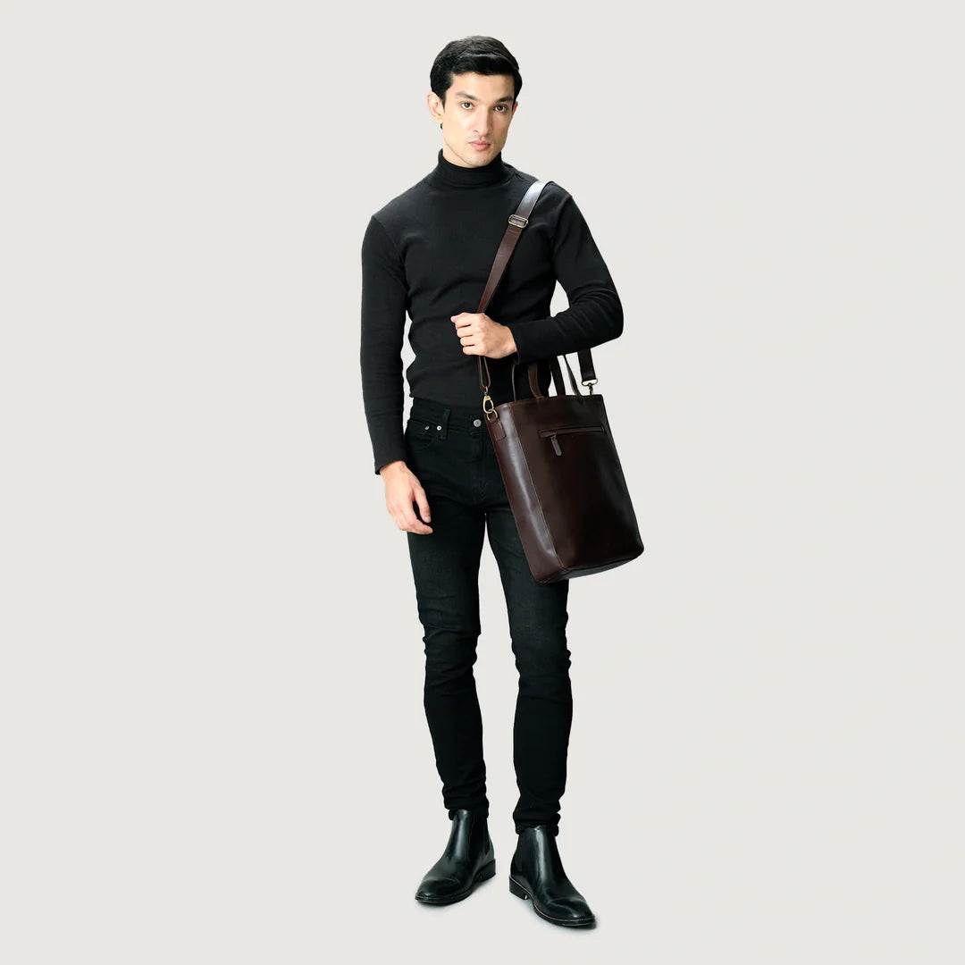 Vintage Brown Leather Tote Bag –