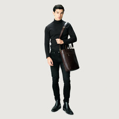 Vintage Brown Leather Tote Bag –