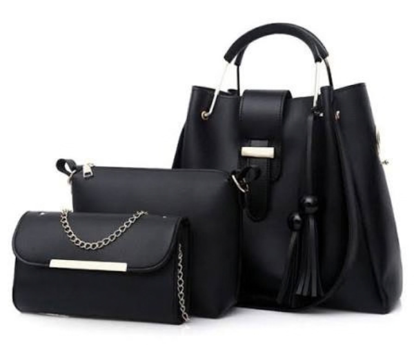 Premium Black Leather 3-Piece Bag Set