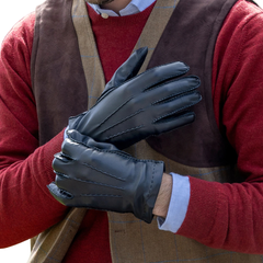 Three-Point Cashmere-Lined Leather Gloves