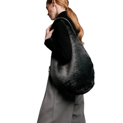 Grey Merino Shearling Fur Hobo Bag