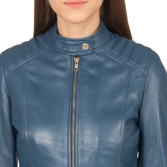 Blue Leather Biker Jacket