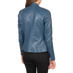Blue Leather Biker Jacket