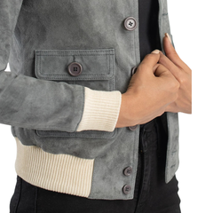 Sasha A1 Grey Suede Bomber Jacket