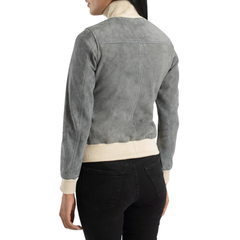 Sasha A1 Grey Suede Bomber Jacket