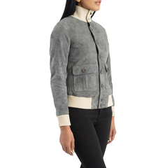 Sasha A1 Grey Suede Bomber Jacket