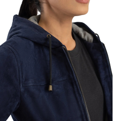 Blue Hooded Suede Bomber Jacket