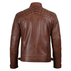 Men's Cognac Cafe Racer Leather Jacket