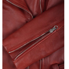 Red Belted Biker Style Jacket