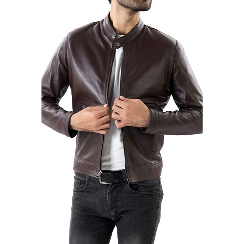 Brown Men's Pure Sheep Leather Jacket,
