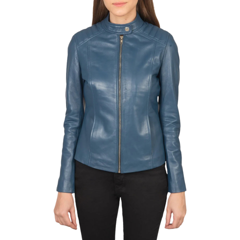 Blue Leather Biker Jacket
