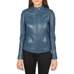 Blue Leather Biker Jacket