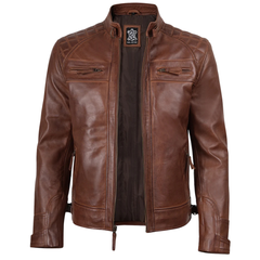 Men's Cognac Cafe Racer Leather Jacket