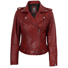 Red Belted Biker Style Jacket