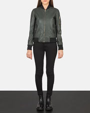 Green Leather Bomber Jacket