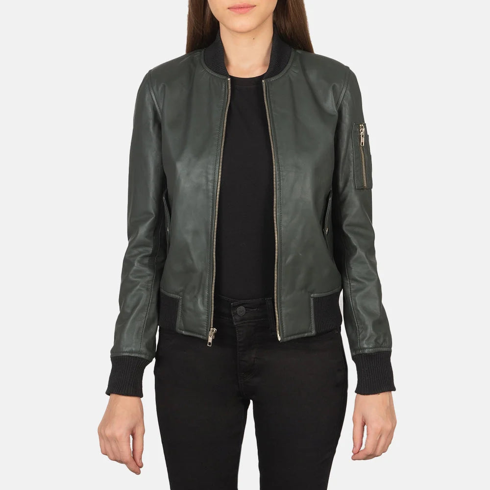 Green Leather Bomber Jacket