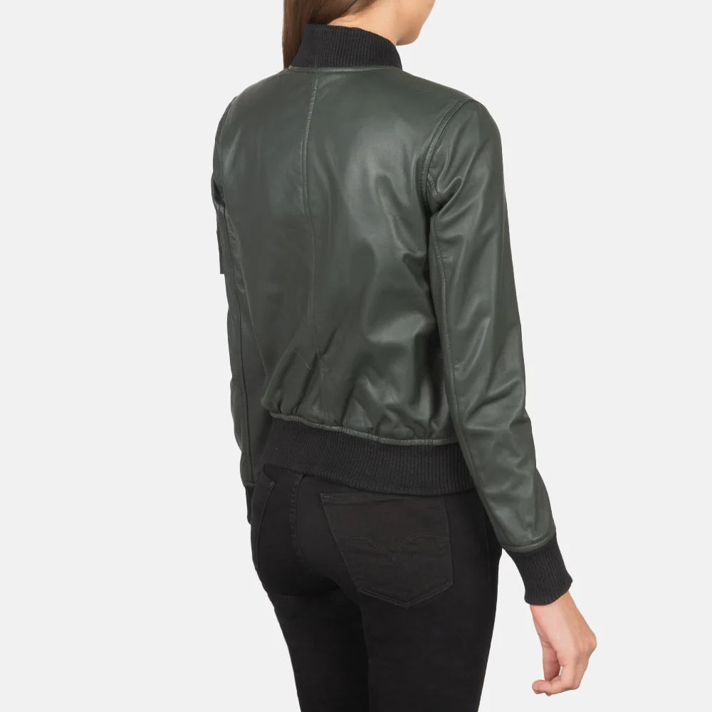 Green Leather Bomber Jacket