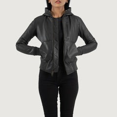 Hooded Leather Bomber Jacket