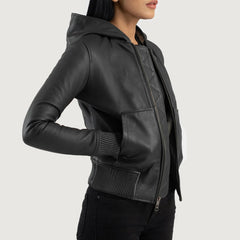 Hooded Leather Bomber Jacket